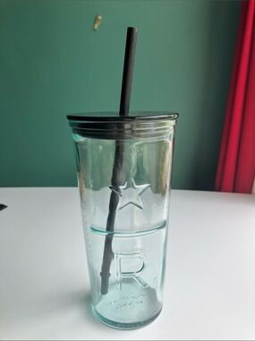 Glass Starbucks Tumbler with Fitted Lid and Sraw